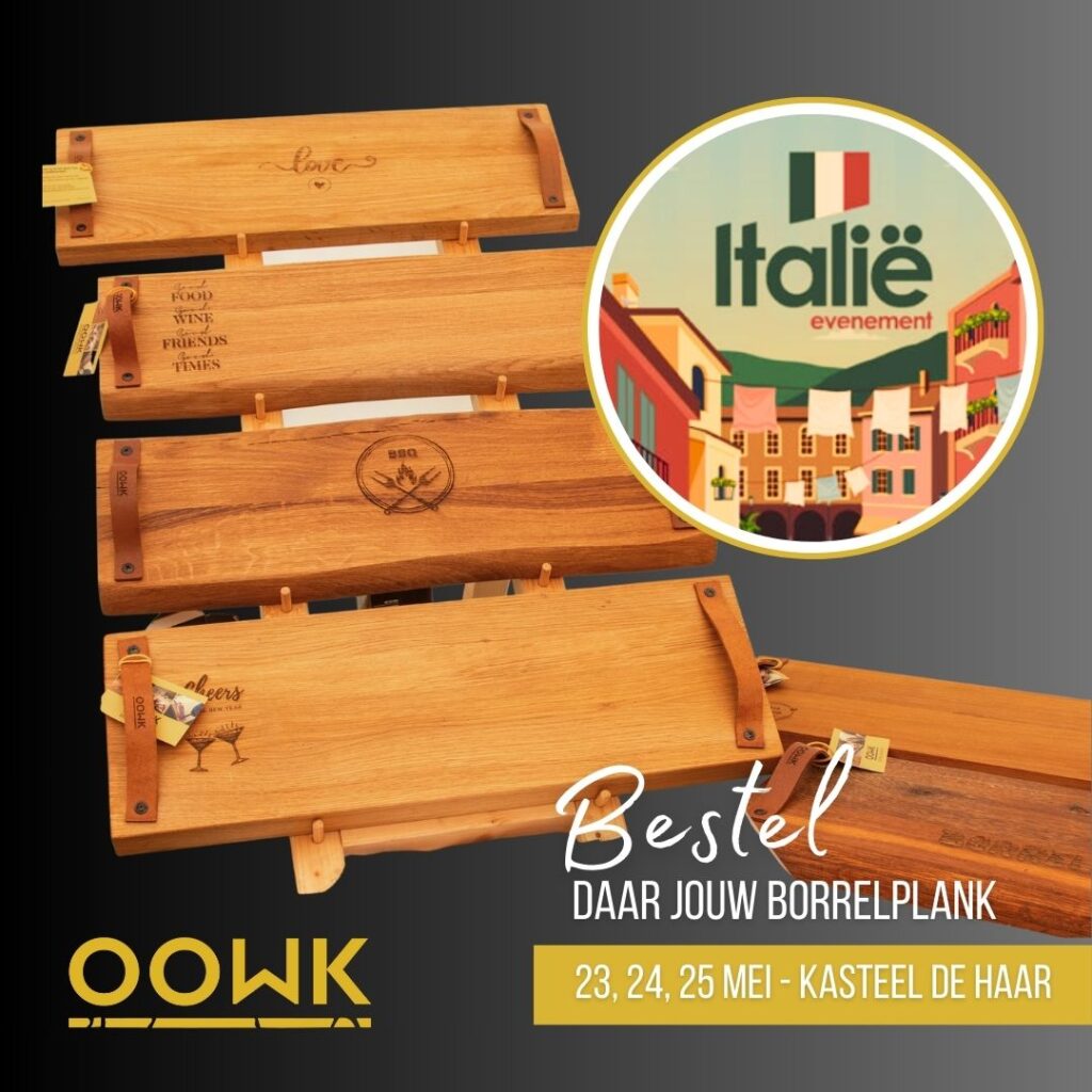 Oowk op italie evenement in Utrecht, kasteel de Haar. Laat daar jouw ontwerp maken of laat een bestelling achter. We denken graag mee over jouw ontwerp op borrelplank.